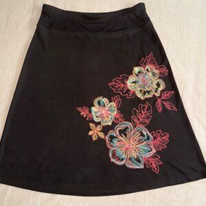 New York & Company Chocolate Brown Embroidered‎ A-Line Pull On Skirt Size S